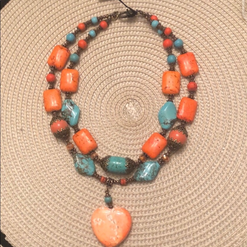 Stunning Turquoise &Orange Howlite bead necklace